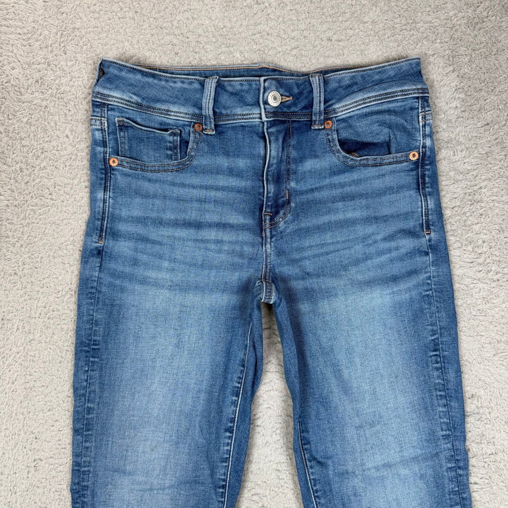 American Eagle Kick Boot Jeans Womens 6 Short Next Level Stretch Raw Hem Blue - Picture 3 of 13